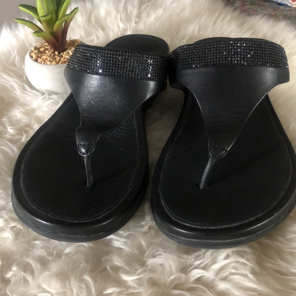 FITFLOP BANDA MICRO-CRYSTAL TOE-POST BLACK LEATHER Flip Flop SANDALS SZ 5 EUC - Picture 8 of 9